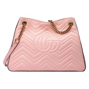 Gucci Marmont GG Chevron Pink Leather Shoulder Bag